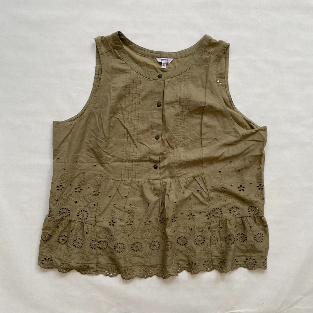 Sonoma Sleeveless Eyelet Top Olive Green Size XL